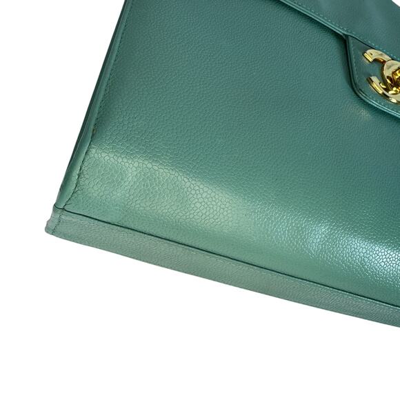 Chanel Seafoam Caviar Kelly Bag CC Briefcase Green Classic Flap Tote Vintage 24K - Picture 13 of 16